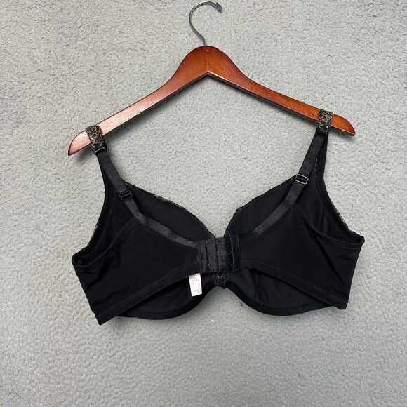 Cacique Bra 42DD Lace Floral Underwire Sexy Full Coverage Adjustable Black - Picture 2 of 5